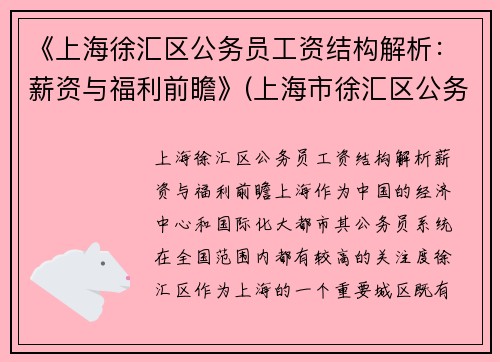 《上海徐汇区公务员工资结构解析：薪资与福利前瞻》(上海市徐汇区公务员工资)